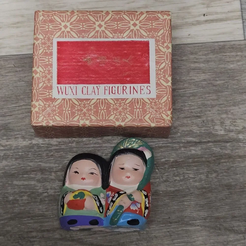 Vintage Wuxi Clay Figurines Dolls In Original Box